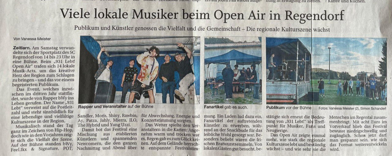 Newspaper article about 931Lebt! rap event series featuring bWy